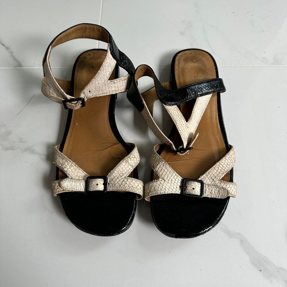 3.1 PHILLIP LIM Snake Skin Print Leather Buckle Ankle Strap Sandals Size 37 - Picture 1 of 6